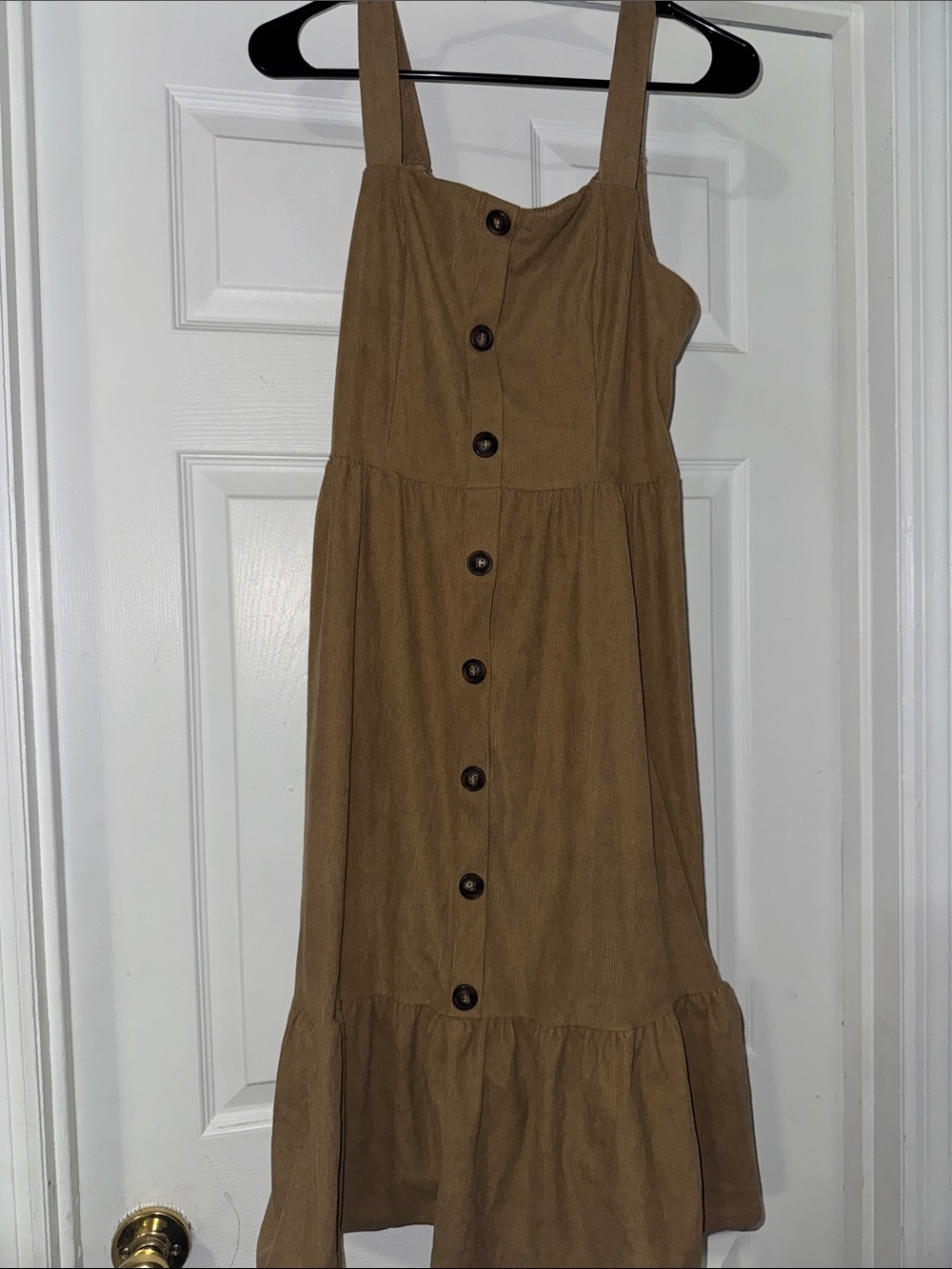 Tan Corduroy Dress with Button Detail
